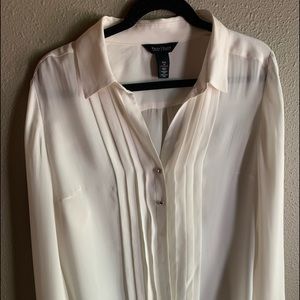 White House Black Market cream silk shirt size 14